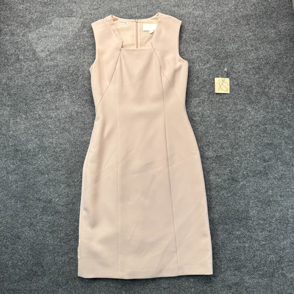 BOSS Hugo Boss Dress S 2 Blush Pink Nude Textured Sheath Geometric Square Neck